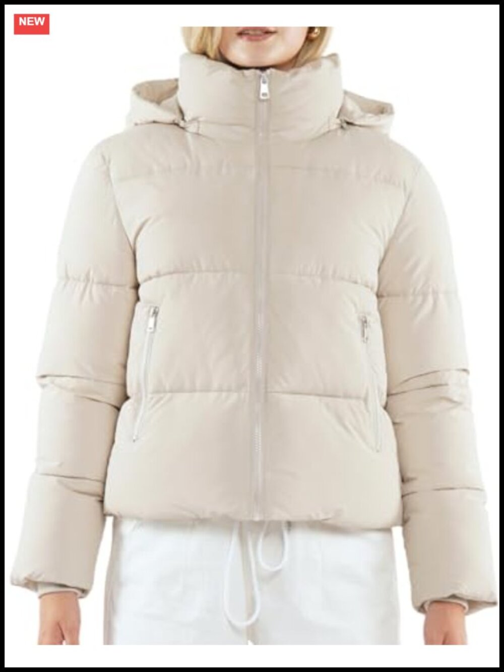 Women's Cropped Quilted Puffer Jacket, Detachable Hood, 100% Recyclable